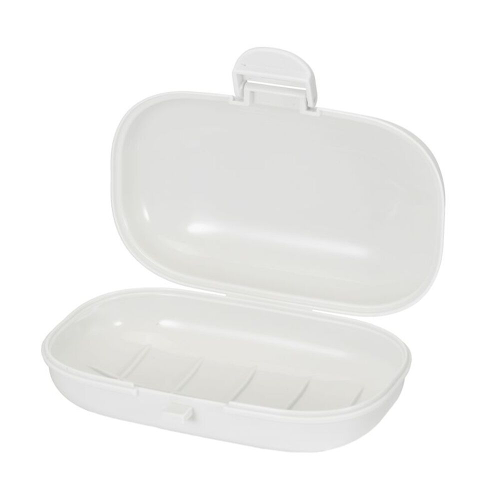 Portable Soap Dish Box Soap Bar Holder for Camping Outdoor with Cover White